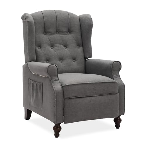 Pushback Recliner Chair, Fabric Armchair Small Recliners Home Theater Seating, Adjustable Modern Reclining Chair for Adults in Living Room (Linen, Gray)