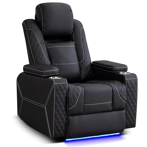 Dual Motor Power Recliner Chair for Adults, Electric Recliners Home Theater Seating with Adjustable Headrest, LED Ambient Light, Infinite Position, Hidden Storage, USB Ports (Black)