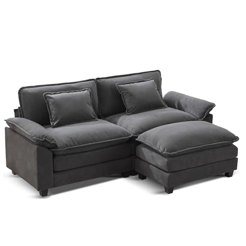 Modular Sectional Sofa Comfy Cloud Couch, Modern Velvet Sofa Sleeper Deep Seat Couches with Ottoman/Pillows for Living Room (Dark Gray, 86''- L Shape)