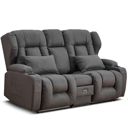 Loveseat Recliner Sofa for Living Room, 67" RV Loveseat Sofa Home Theater Seating with Flipped Backrest Console, Wall Hugger (Technical Cloth, Gray)